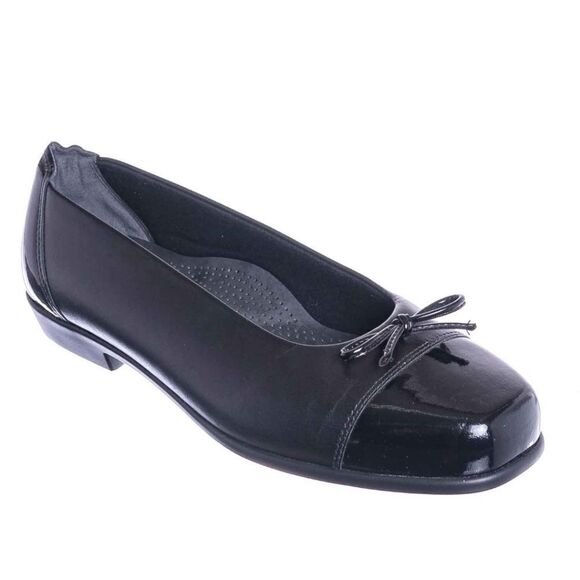 SAS Shoes Coco Black Leather Bow Vamp Slip On Ballerina Flat Cap Toe Loafer 7.5
